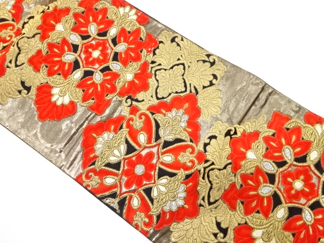 アンティーク　花唐草模様織り出し袋帯（着用可）